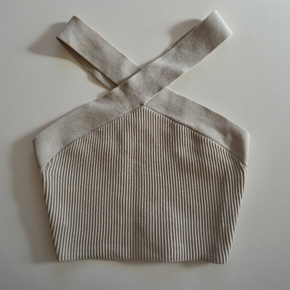 Babaton Sculpt Knit Criss Cross Cropped Tank Matte Pearl - Picture 1 of 3